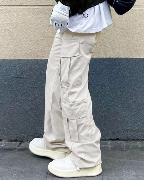 Mens Fashion Multi Pocket Casual Breathable Baggy Cargo Pants In Apricot