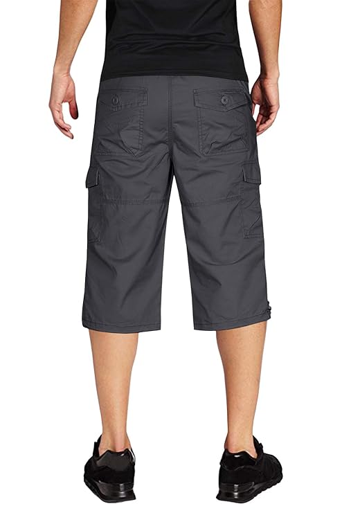 Cargo Short Pants Casual Loose Fit Outdoor Capri Long Shorts with Seven Pockets
