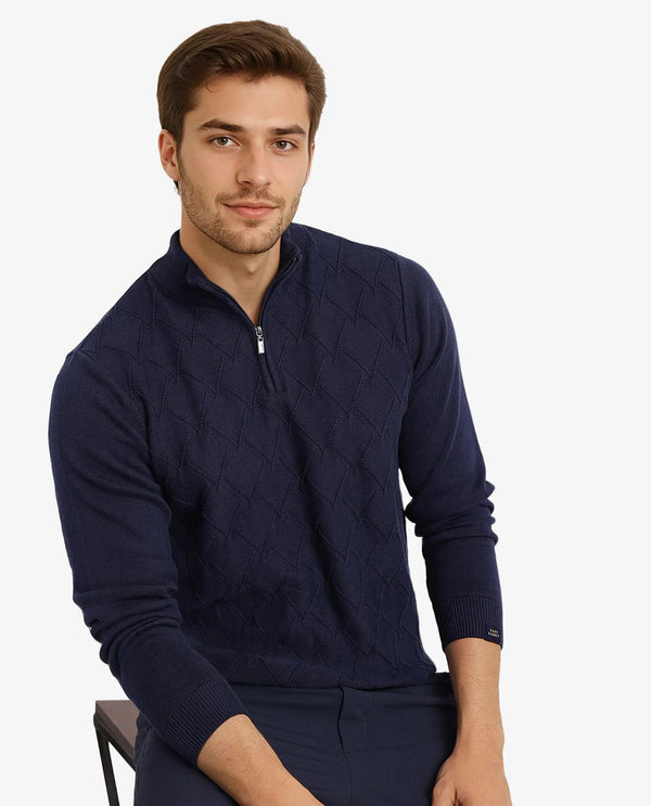 REGULAR FIT TEXTURED SWEATER TOYDER - NAVY